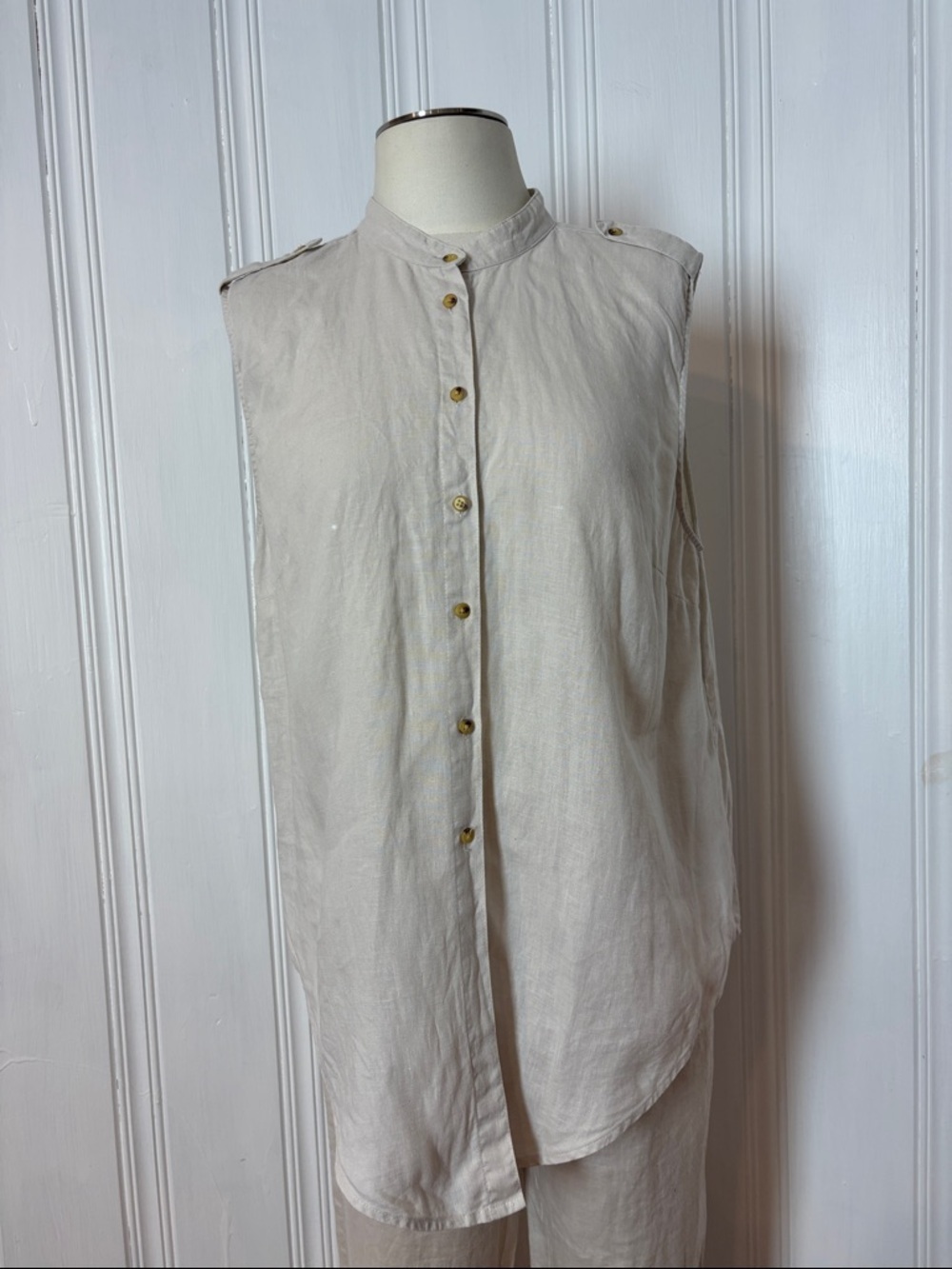 TRISTAN 100% Linen Set | Beige Jogger Pants & Sleeveless Button Shirt | Size XL - Picture 4 of 13